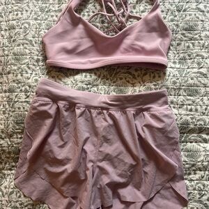 Lululemon Athletica Lavender sports bra and fast and free shorts